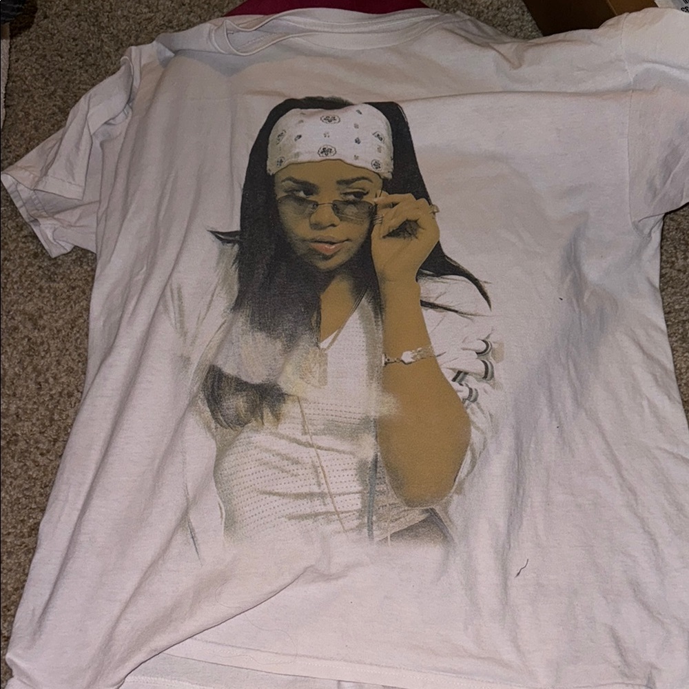 White Graphic T-Shirt with Aaliyah Design